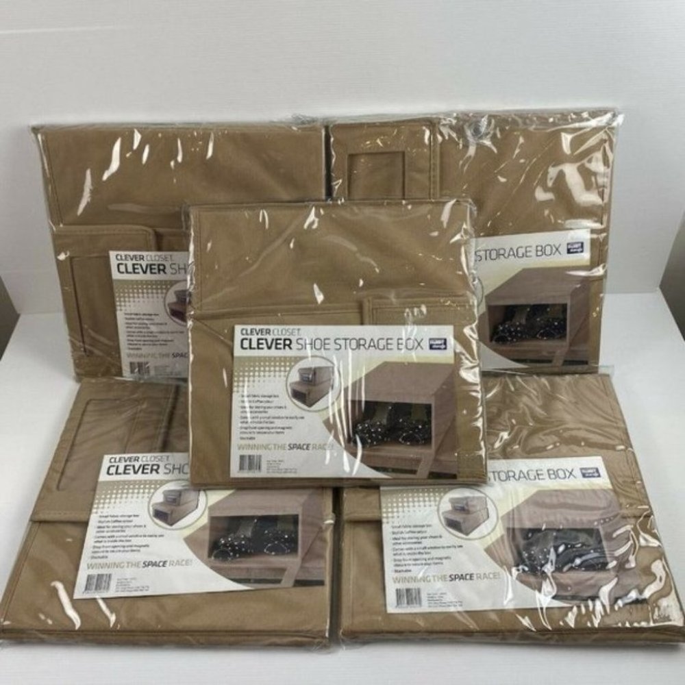 5x Clever Closet Stackable Coffee Colour Small Fabric Shoe Storage Box - Picture 1 of 10